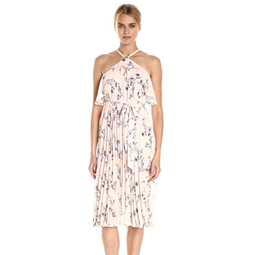 Shoshanna Avalon Pink Floral Midi Halter Dress